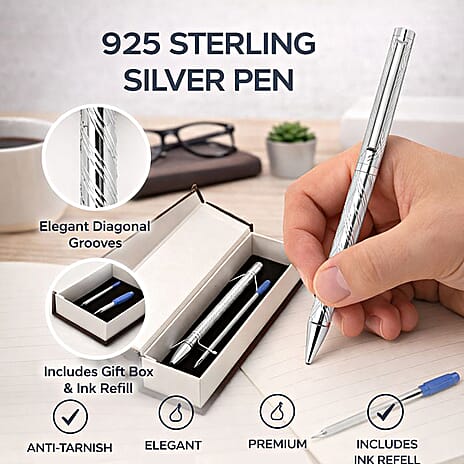 Bliss - Beyond 925 Sterling Silver Ball Pen with 1 Extra Refill - Wave