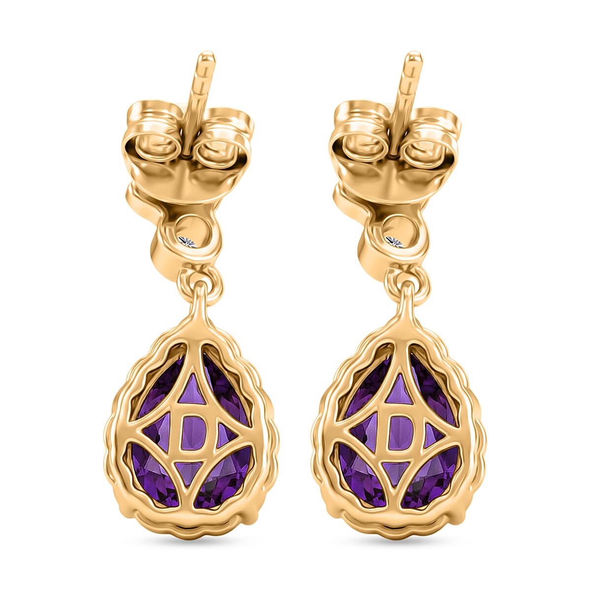 D'Joy AAA African Amethyst & White Zircon Dangling Earring with Push Post in Yellow Gold Plated Sterling Silver 3.02 Ct.