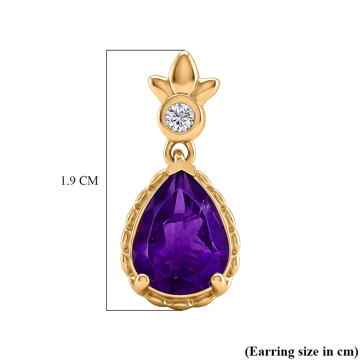 D'Joy AAA African Amethyst & White Zircon Dangling Earring with Push Post in Yellow Gold Plated Sterling Silver 3.02 Ct.