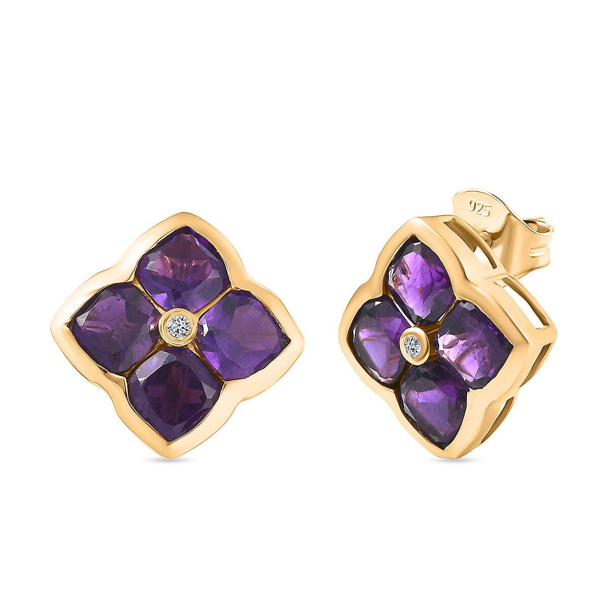 AAA African Amethyst & Luxuriant SI-G-H Lab Grown Diamond Earring with Push Back in Yellow Gold Plated Sterling Silver 4.27 Ct.