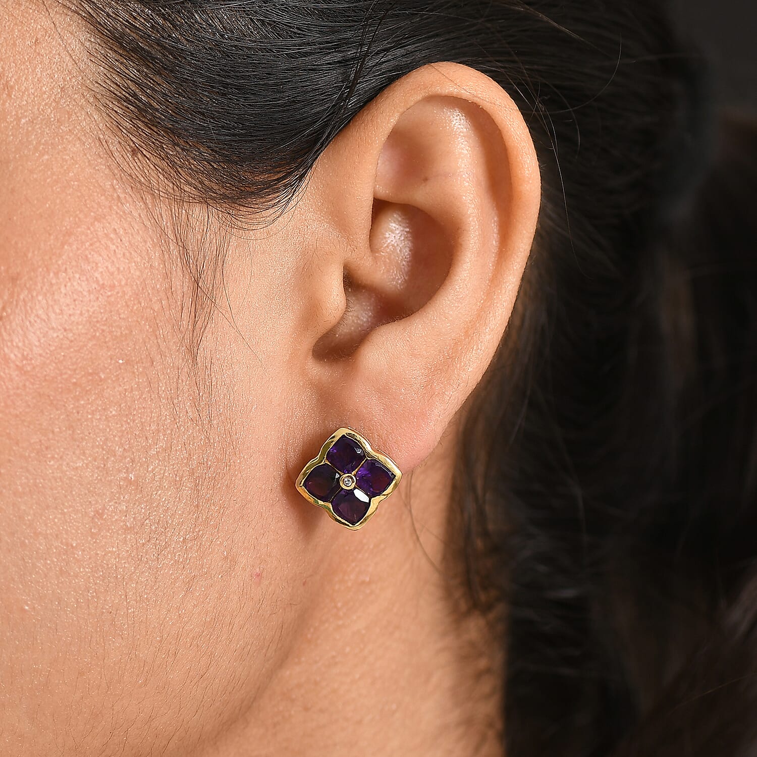 AAA African Amethyst & Luxuriant SI-G-H Lab Grown Diamond Earring with Push Back in Yellow Gold Plated Sterling Silver 4.27 Ct.