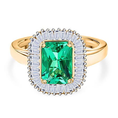 LUXURIANT AAAA Lab Grown Colombian Emerald, Lab Grown Diamond Halo Ring in 18K Vermeil Yellow Gold Plated Sterling Silver 1.83 Ct. (SI-GH) LUXURIANT AAAA Lab Grown Colombian Emerald, Lab Grown Diamond Halo Ring in 18K Vermeil Yellow Gold Plated Sterling Silver 1.83 Ct. (SI-GH)