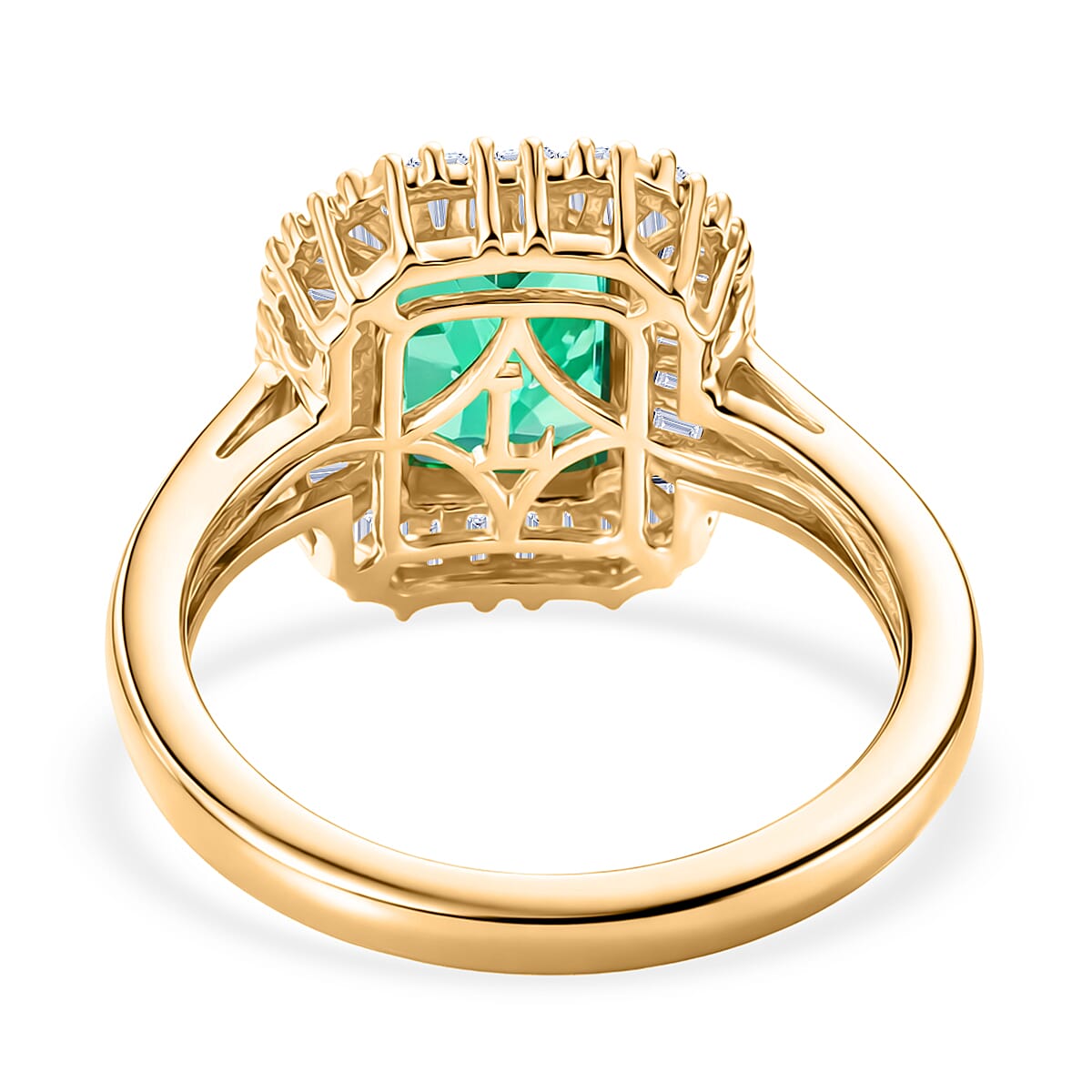Luxuriant SI-G-H Lab Grown Columbian Emerald & Lab Grown Diamond Halo Ring in 18K Vermeil Yellow Gold Plated Sterling Silver  1.83 Ct.