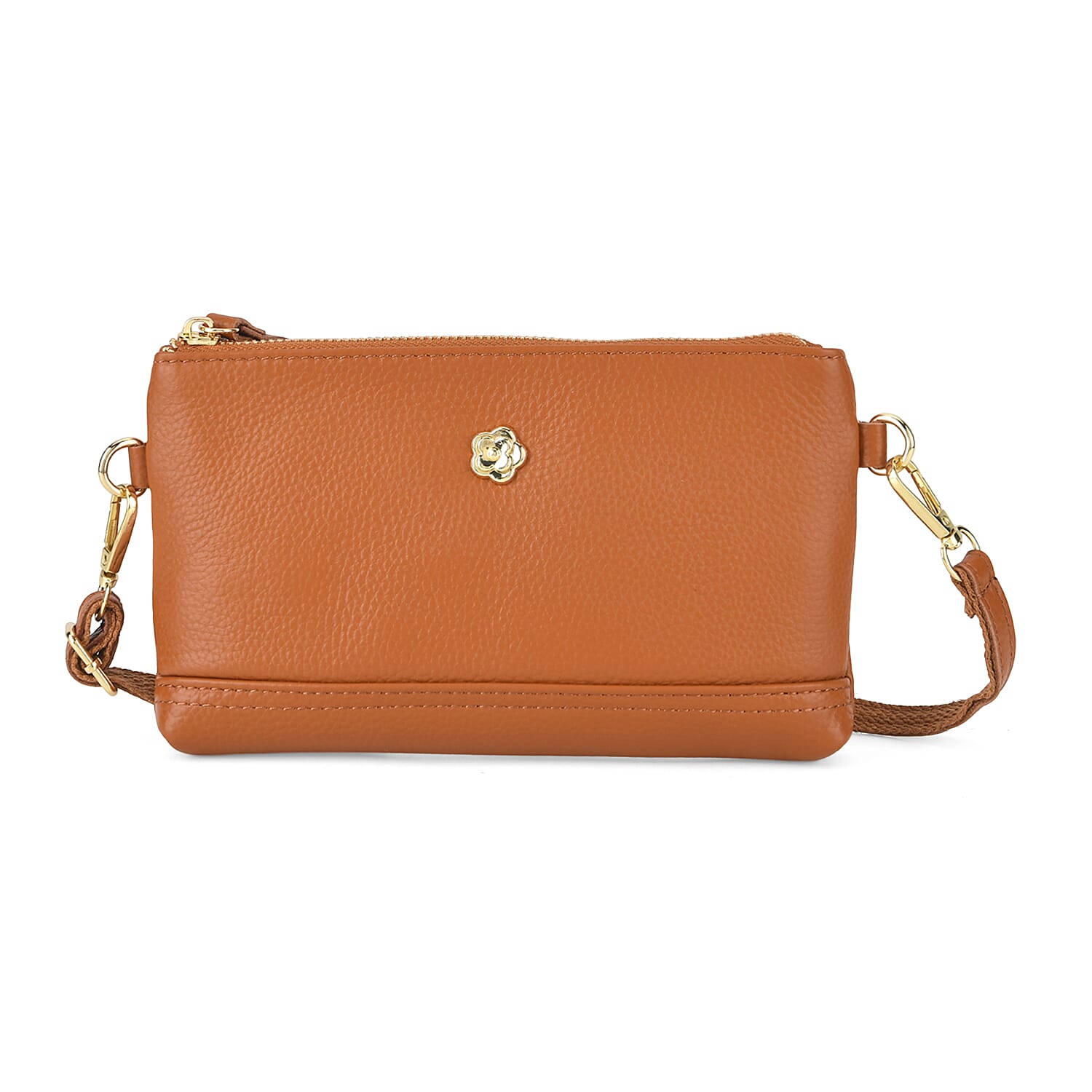 Genuine Leather Quilted Designer Slim Handbag - Brown