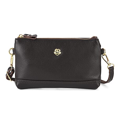 Genuine Leather Quilted Designer Slim Handbag - Dark Coffee