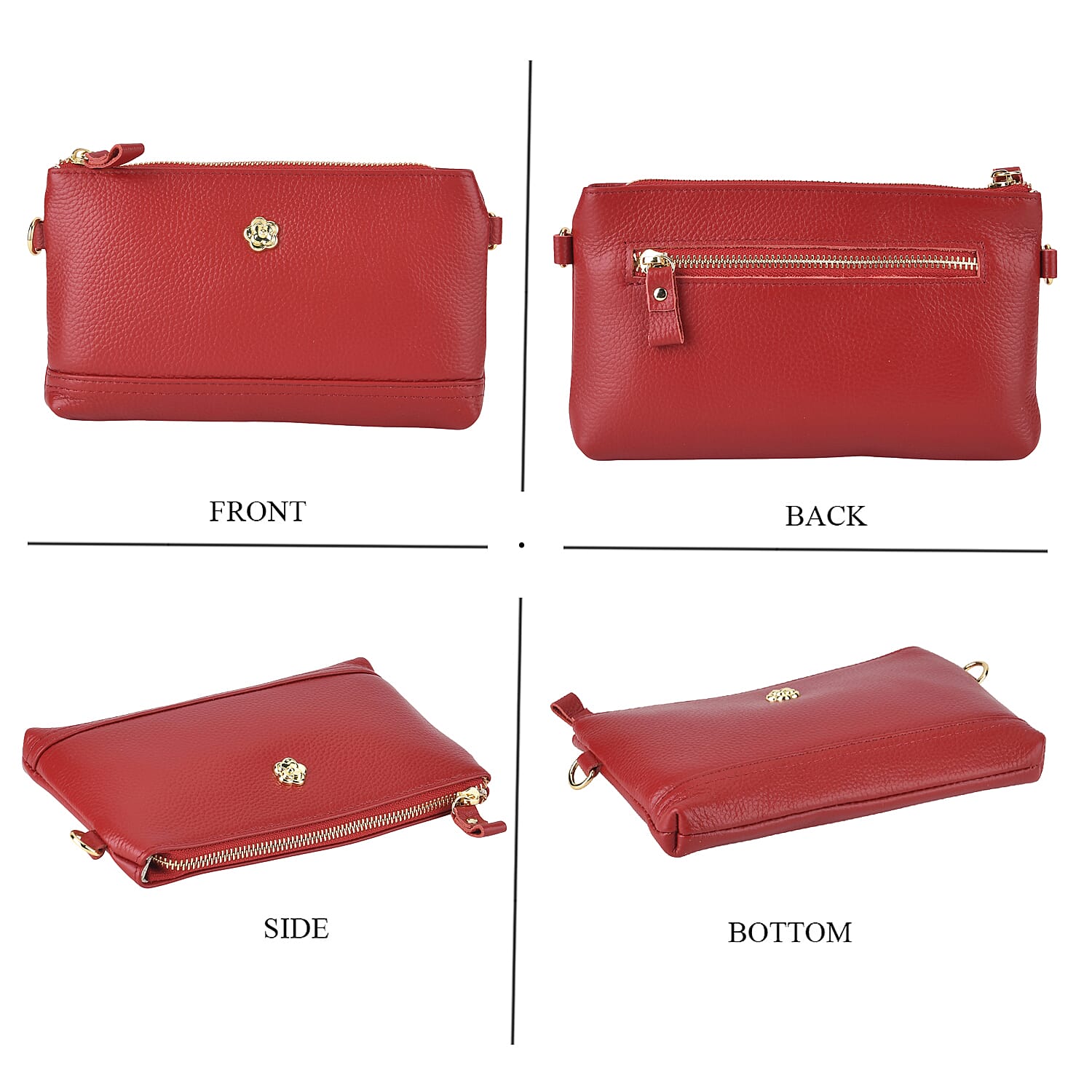 Genuine Leather Quilted Designer Slim Handbag - Red