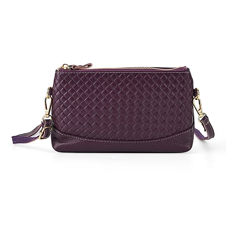 Genuine Leather Quilted Designer Slim Handbag - Purple