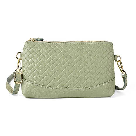 Genuine Leather Quilted Designer Slim Handbag - Green