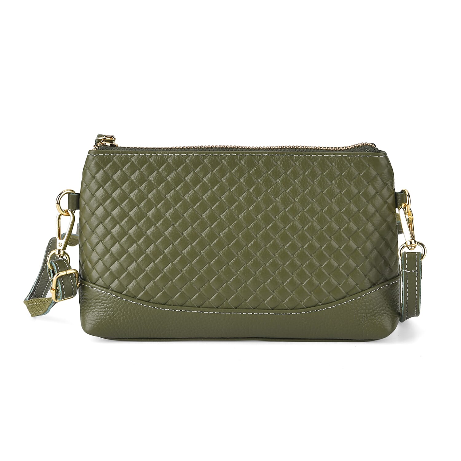 Genuine Leather Quilted Designer Slim Handbag - Dark Green