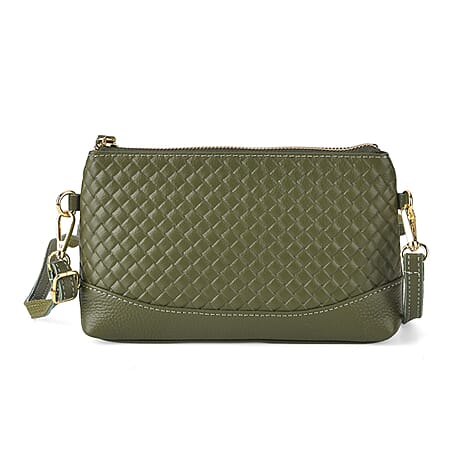Genuine Leather Quilted Designer Slim Handbag - Dark Green