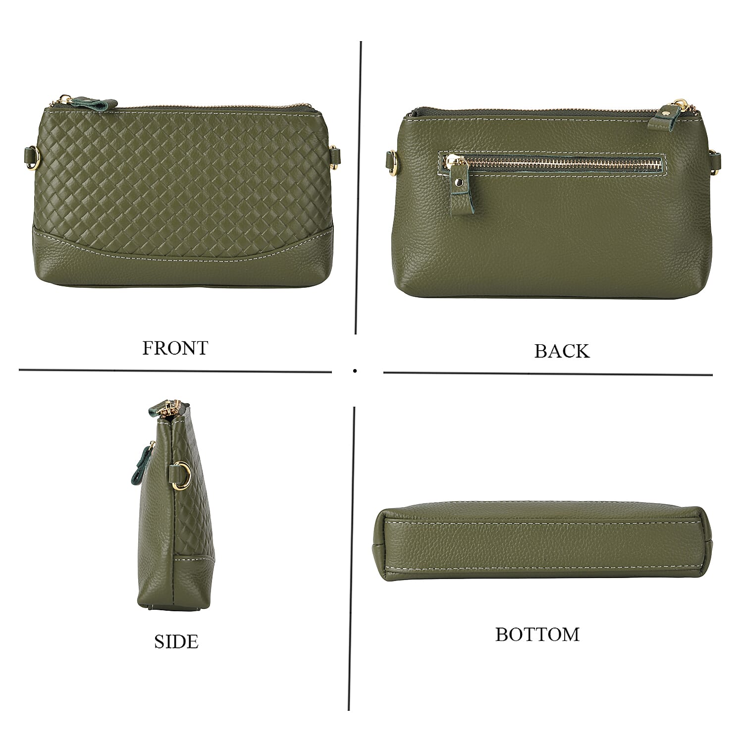 Genuine Leather Quilted Designer Slim Handbag - Dark Green