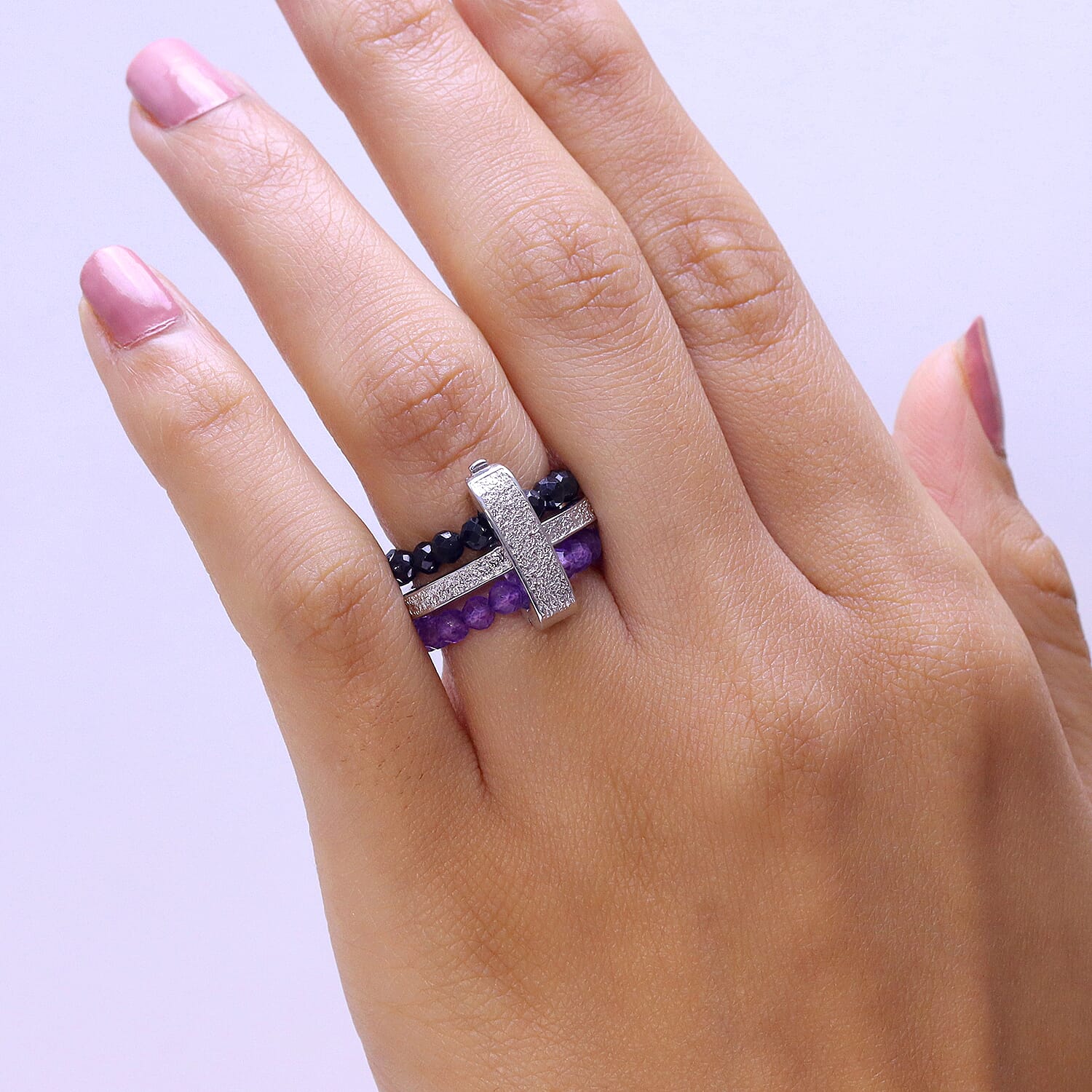EverTrue - African Amethyst & Black Spinel Stackable Ring 12.50 Ct.