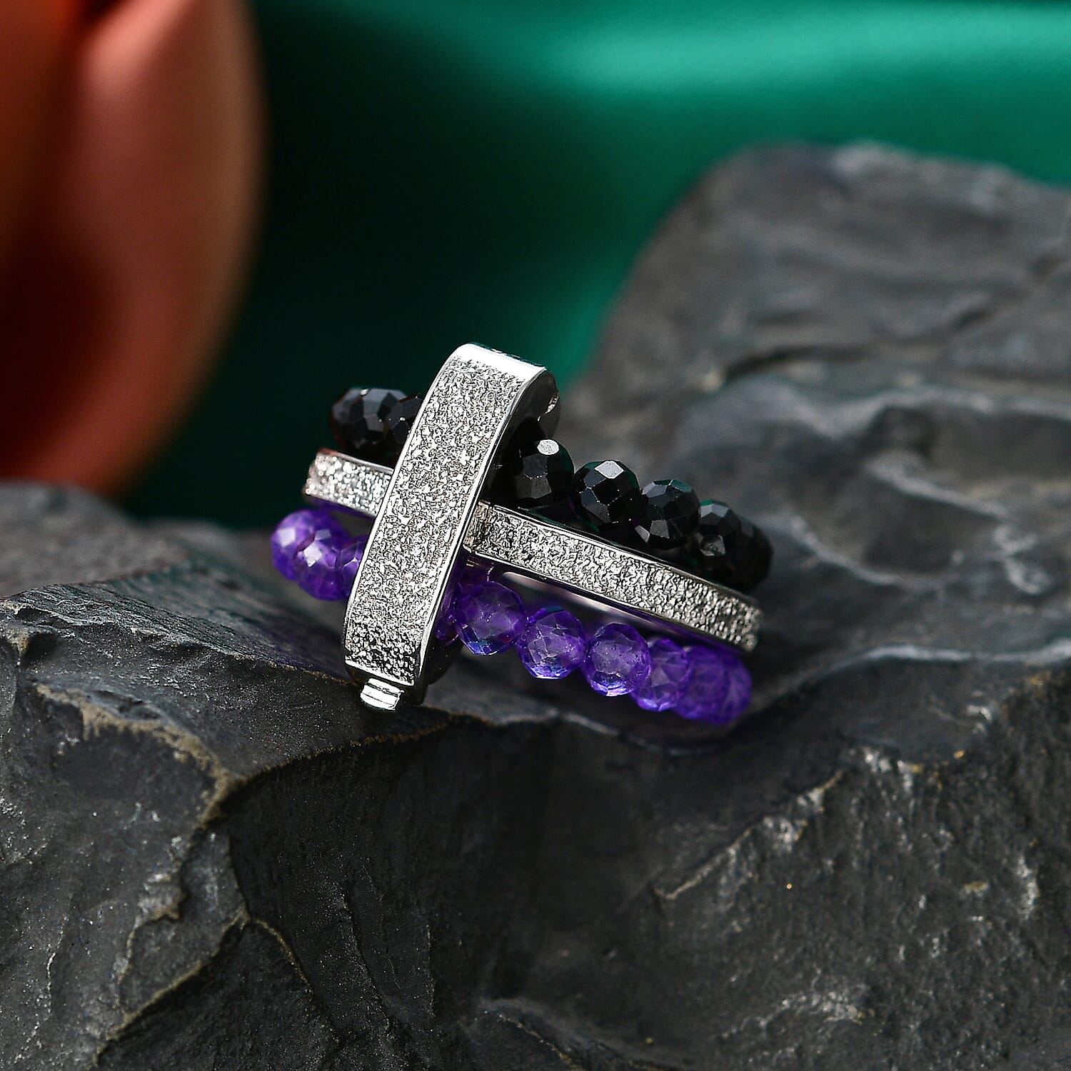 EverTrue - African Amethyst & Black Spinel Stackable Ring 12.50 Ct.