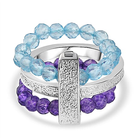 EverTrue - Skyblue Topaz & African Amethyst Stackable Ring 11.00 Ct.