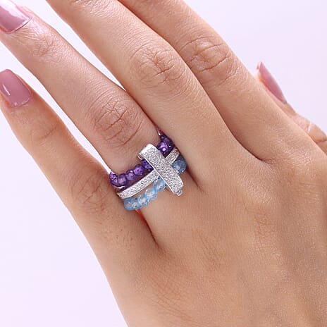 EverTrue - Skyblue Topaz & African Amethyst Stackable Ring 11.00 Ct.