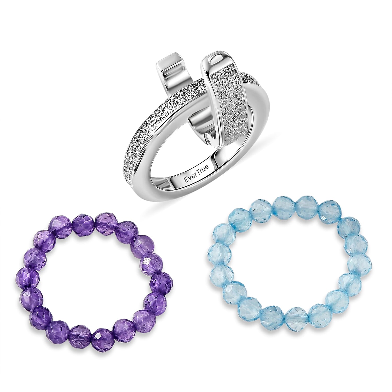 EverTrue - Skyblue Topaz & African Amethyst Stackable Ring 11.00 Ct.