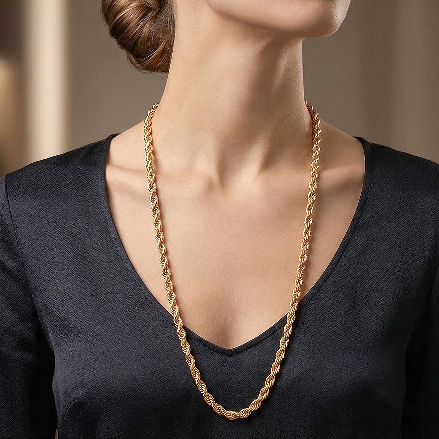 Close Out Deal- Chunky Rope  Necklace (Size - 30) in Yellow Gold Tone