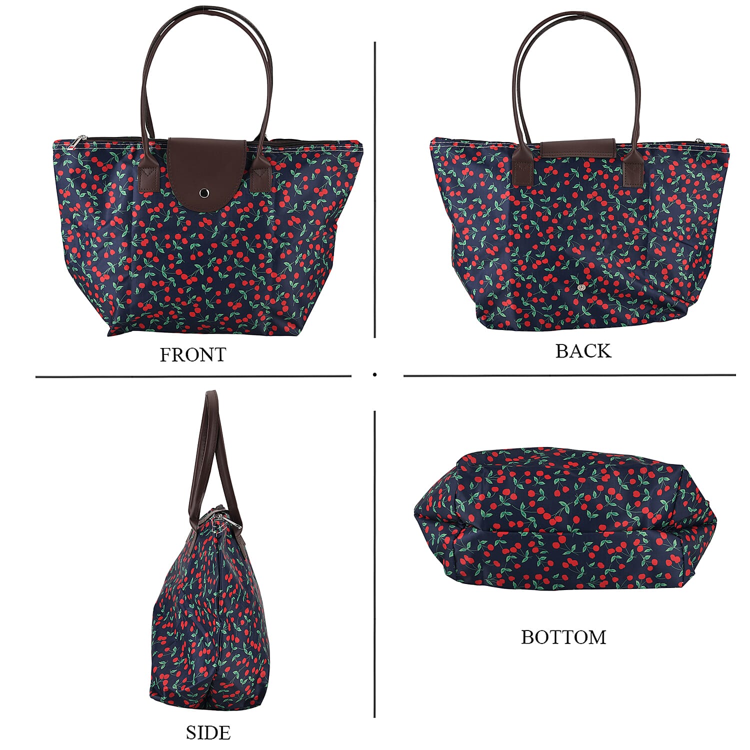 Nylon Patterned Tote Bag (Size 42x26x16 cm) - Navy