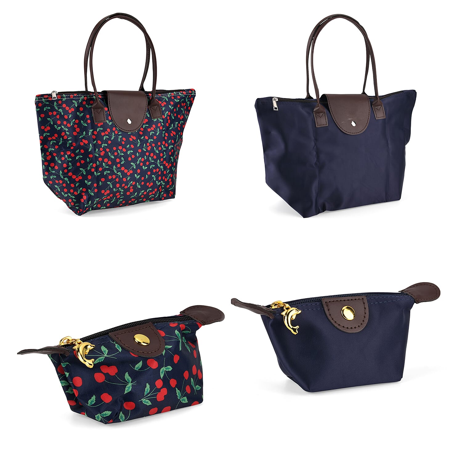 Nylon Patterned Tote Bag (Size 42x26x16 cm) - Navy