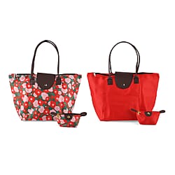 Nylon Patterned Tote Bag (Size 42x26x16 cm) - Red