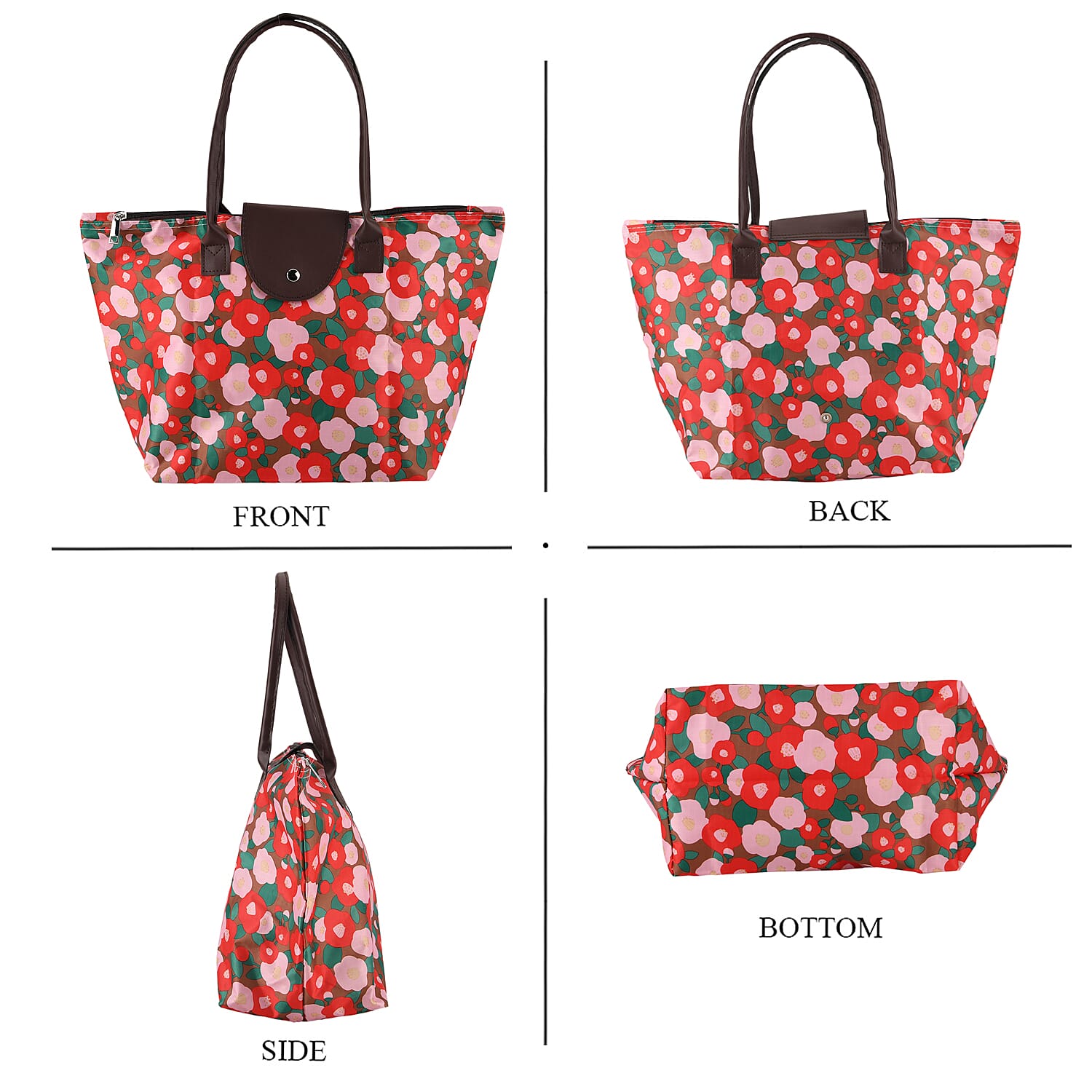 Nylon Patterned Tote Bag (Size 42x26x16 cm) - Red