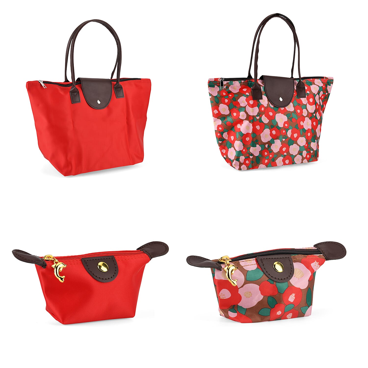 Nylon Patterned Tote Bag (Size 42x26x16 cm) - Red