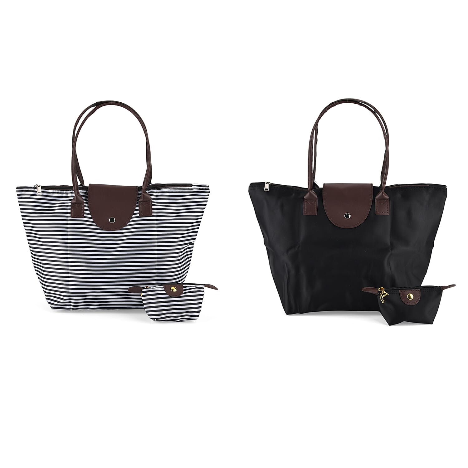 Nylon Patterned Tote Bag (Size 42x26x16 cm) - Black