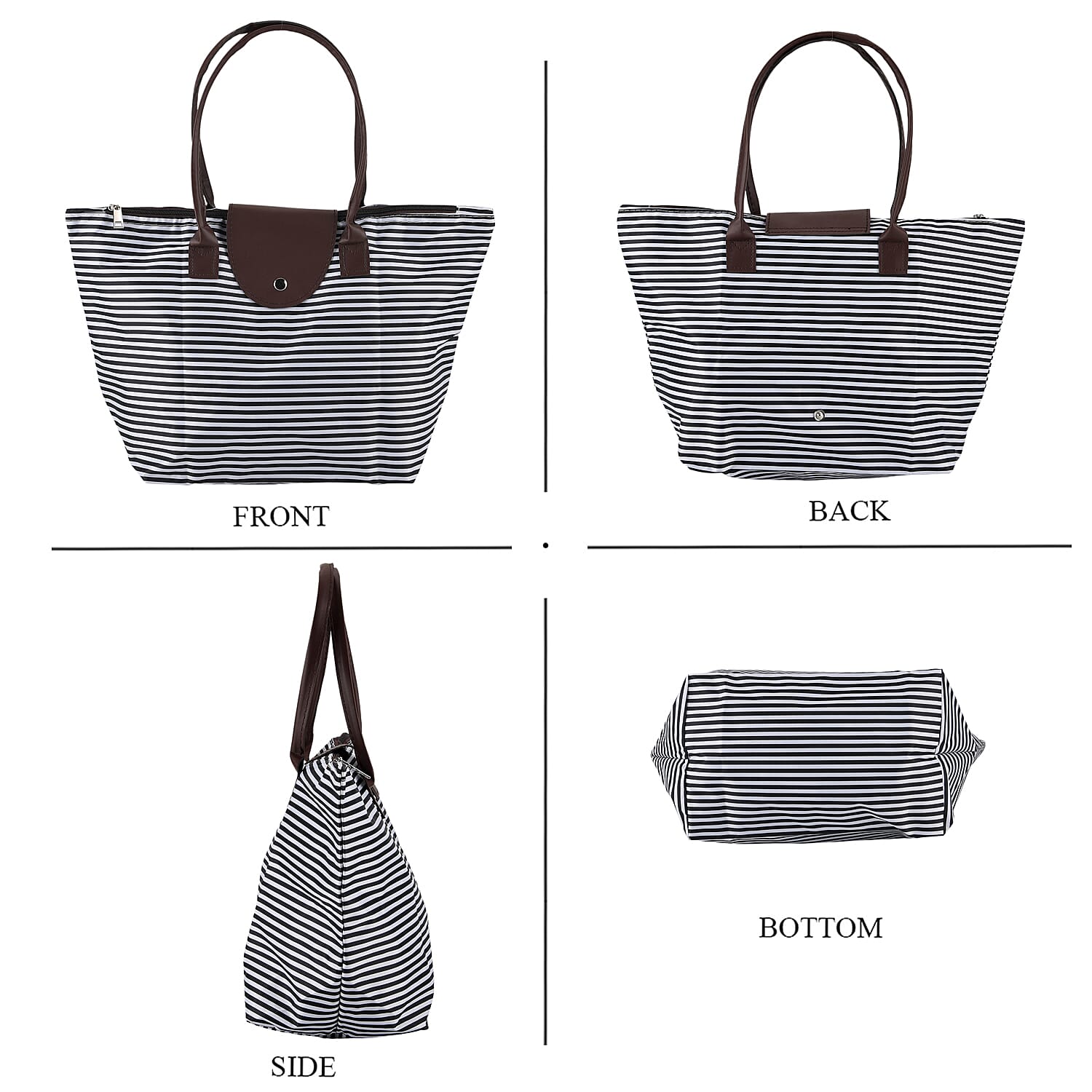 Nylon Patterned Tote Bag (Size 42x26x16 cm) - Black