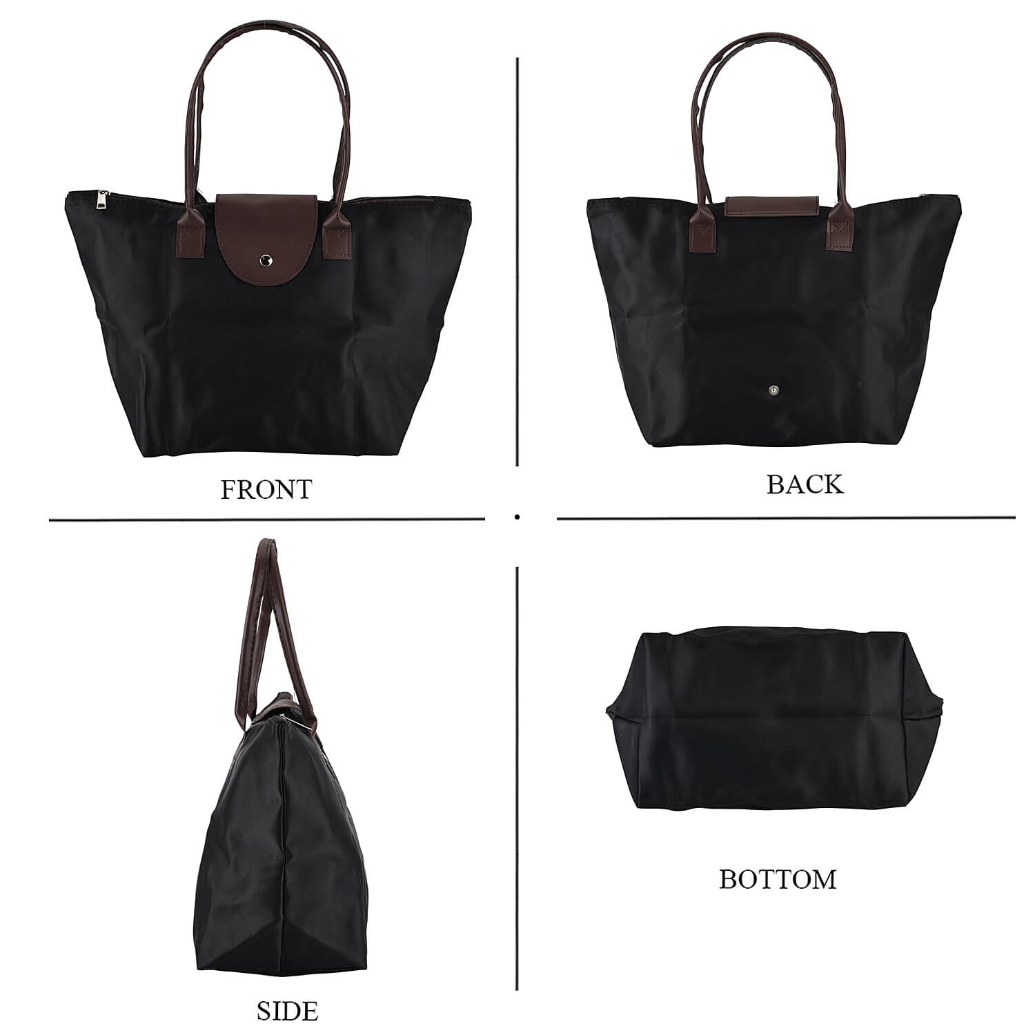 Nylon Patterned Tote Bag (Size 42x26x16 cm) - Black