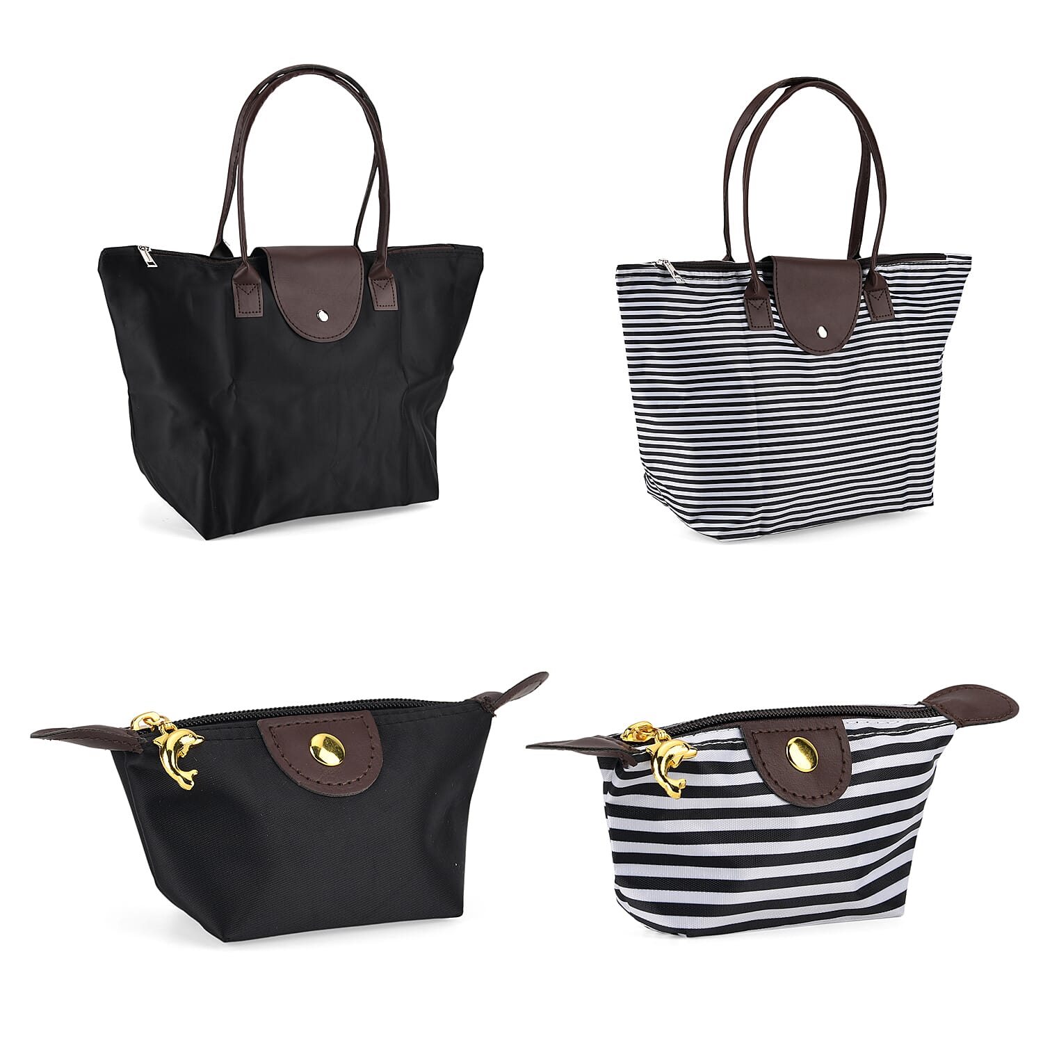 Nylon Patterned Tote Bag (Size 42x26x16 cm) - Black