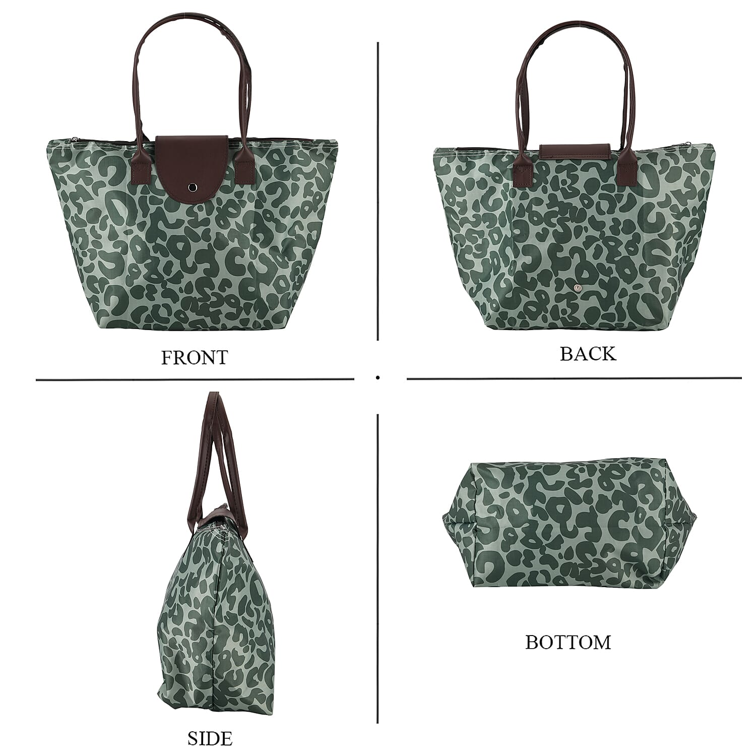 Nylon Patterned Tote Bag (Size 42x26x16 cm) - Olive