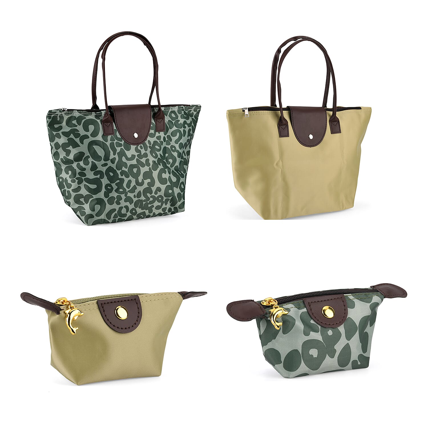 Nylon Patterned Tote Bag (Size 42x26x16 cm) - Olive