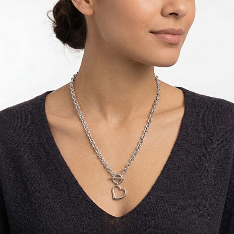Heart Drop Link Chain Necklace (Size - 20.5) with T Bar Clasp