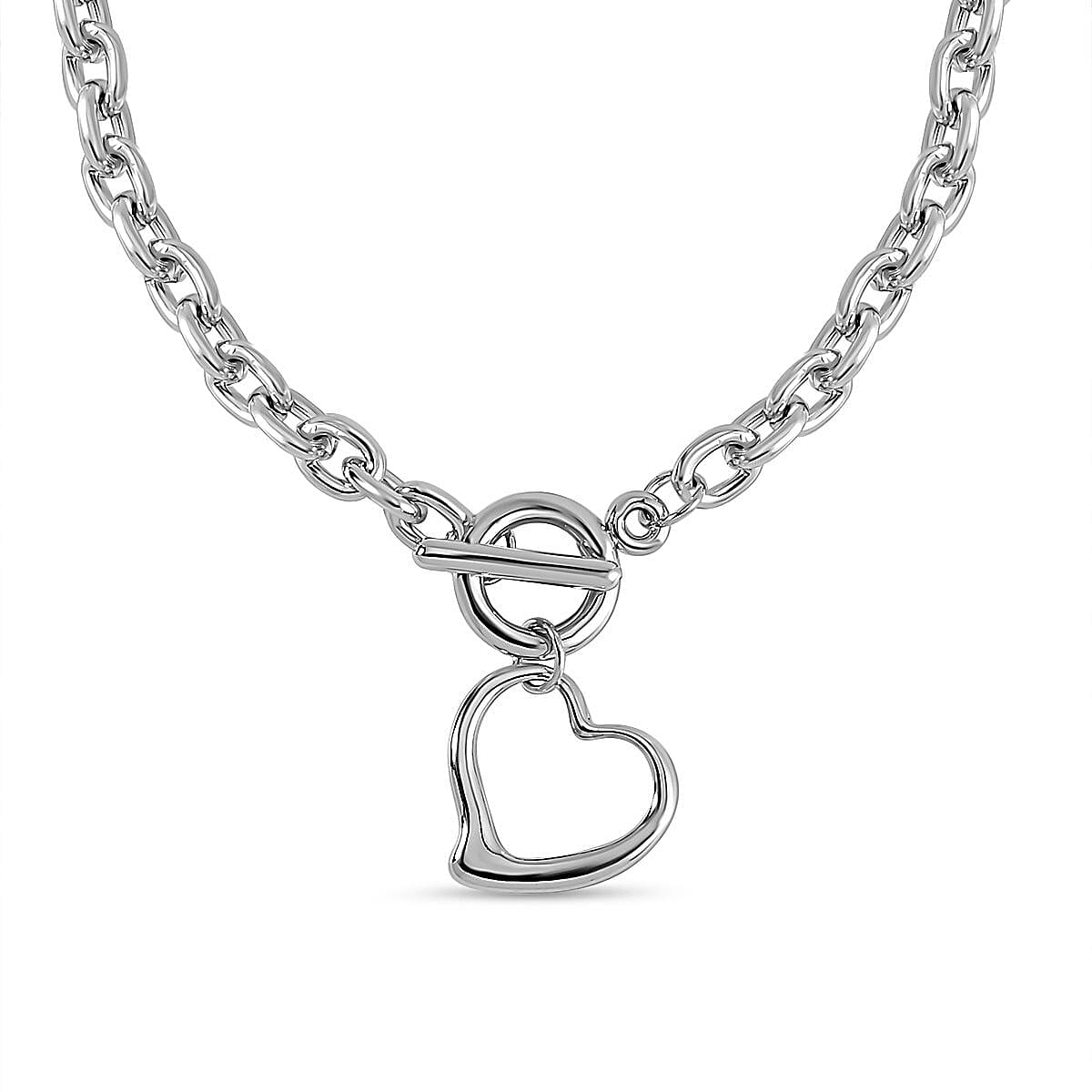 Heart Drop Link Chain Necklace (Size - 20.5) with T Bar Clasp