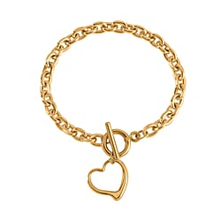 Heart Drop Cable Link Chain Bracelet (Size - 8) with T Bar Clasp