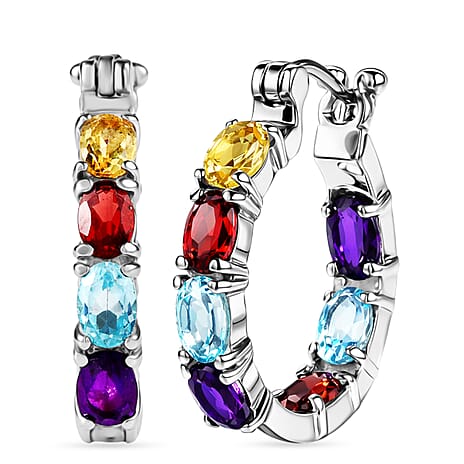 EverTrue African Amethyst & Multi Gemstones Half Hoop Earring with Clasp 7.26 Ct.