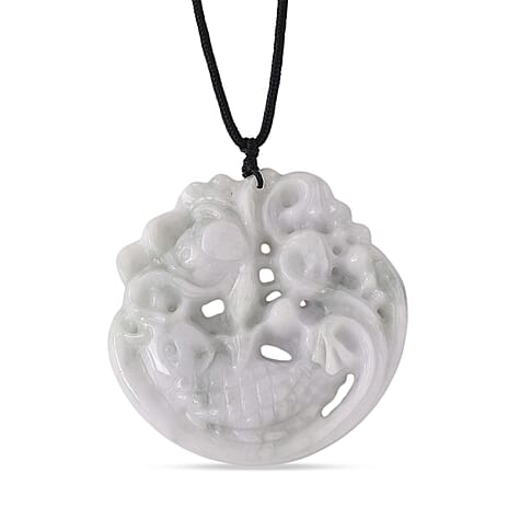 Natural White Jade Adjustable Carved Fish Necklace (Size - 28) 270.00 Ct.