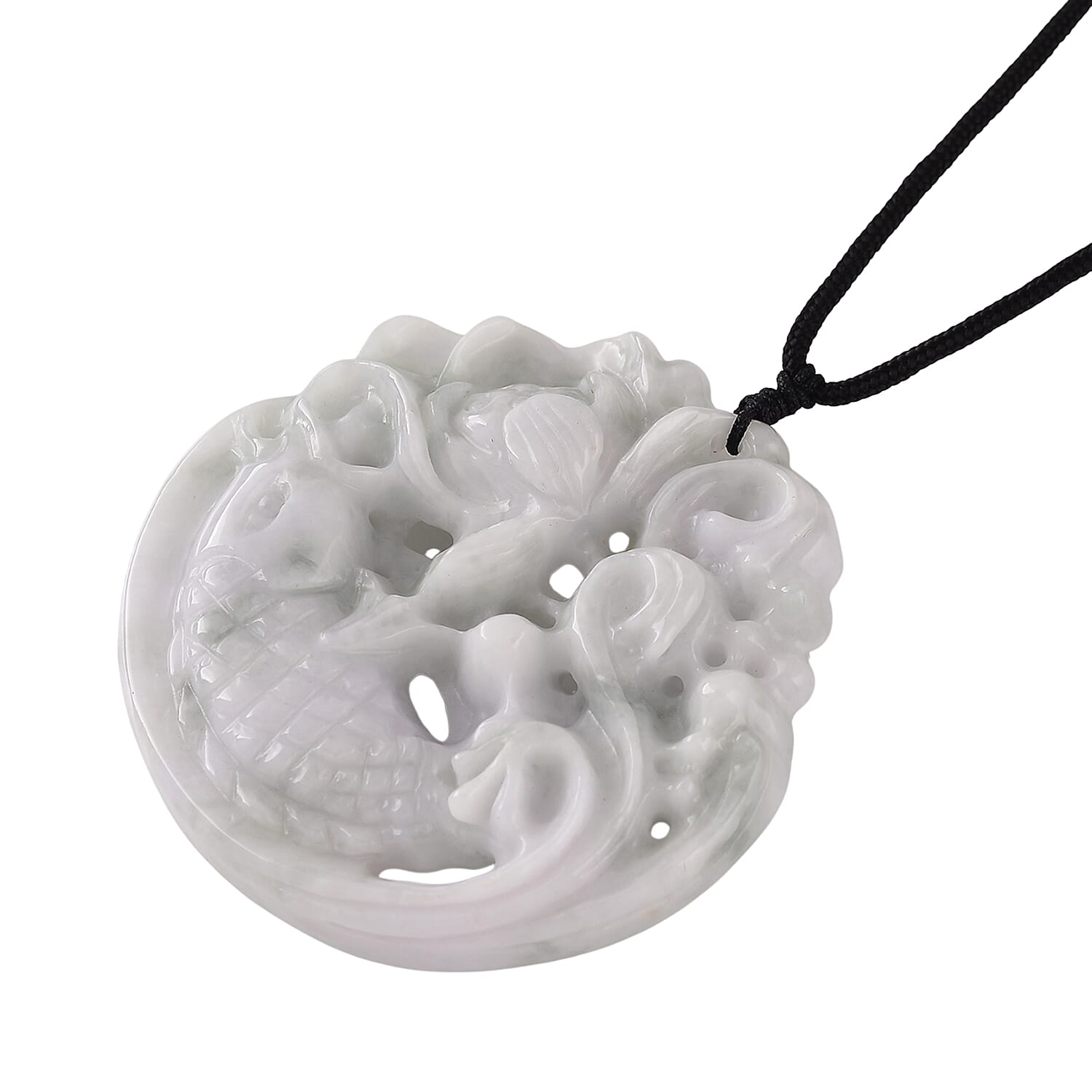 Natural White Jade Adjustable Carved Fish Necklace (Size - 28) 270.00 Ct.