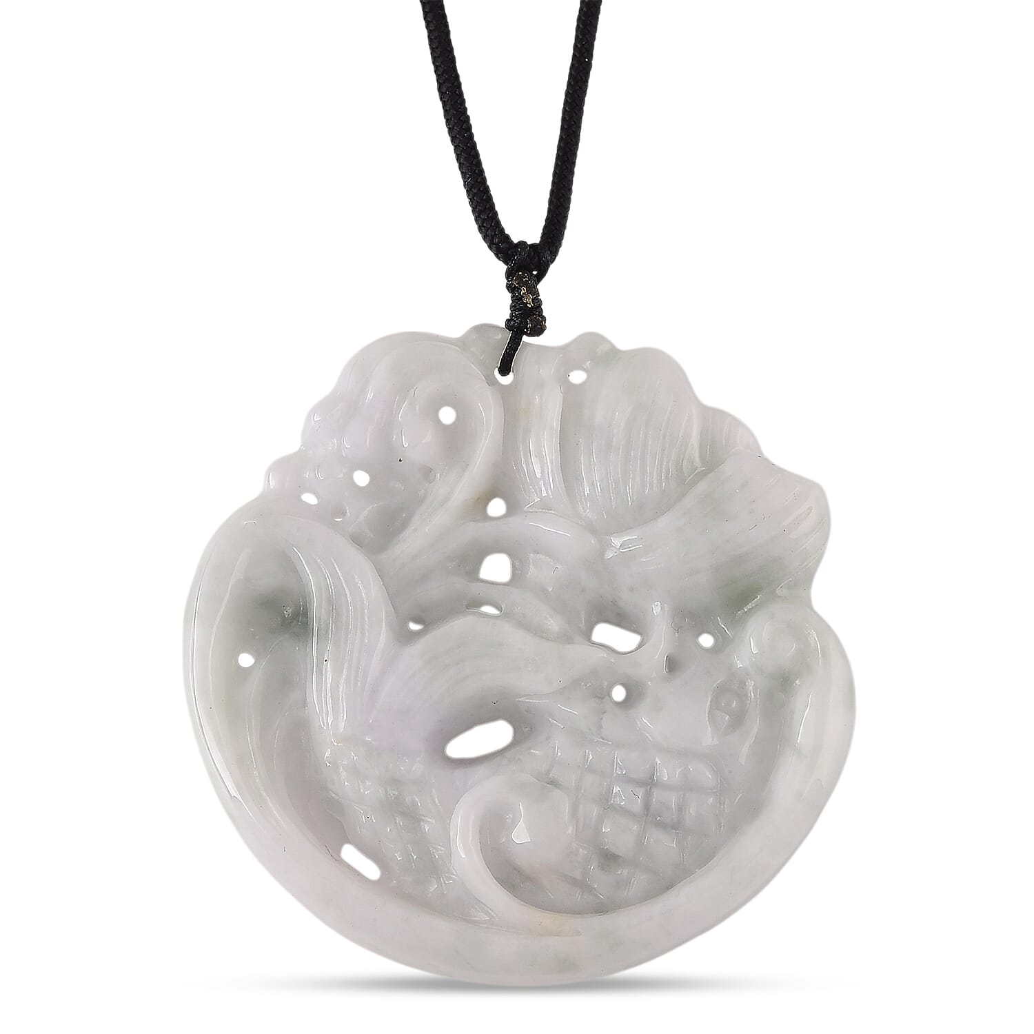 Natural White Jade Adjustable Carved Fish Necklace (Size - 28) 270.00 Ct.