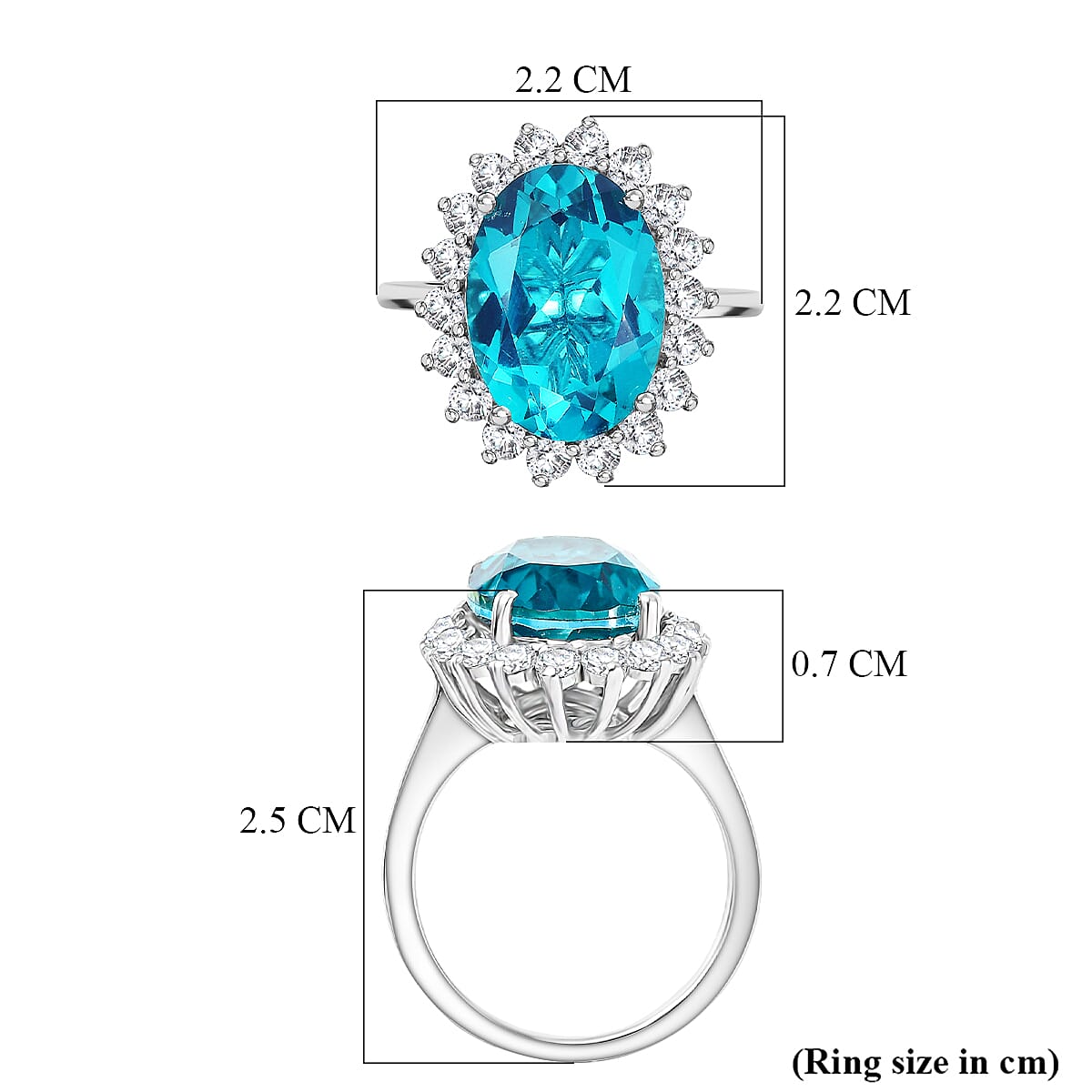 D'Joy Capri Blue Triplet Quartz & White Zircon Ring in Rhodium Overlay Sterling Silver 7.27 Ct.