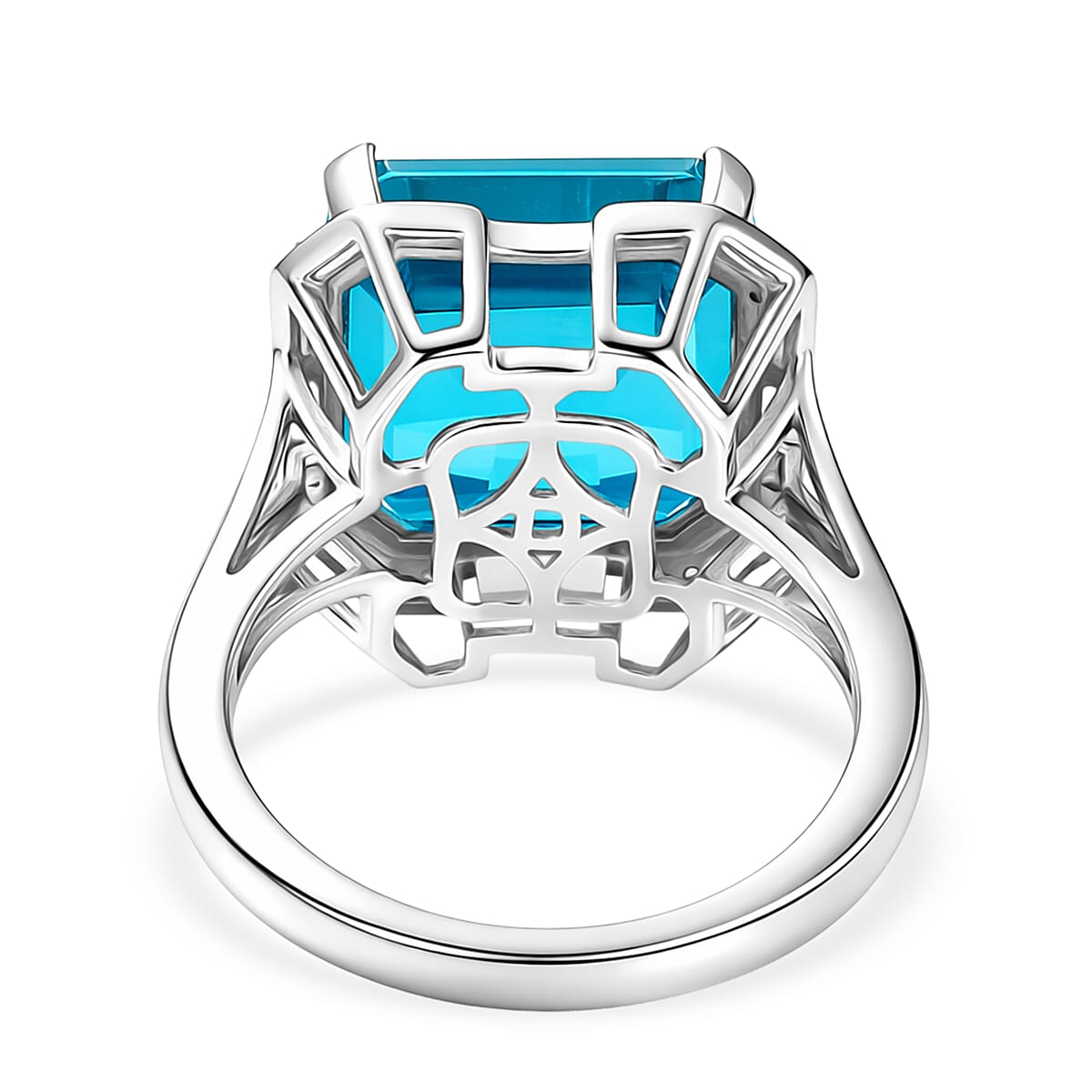 D'Joy Capri Blue Triplet Quartz & White Zircon Ring in Platinum Overlay Sterling Silver 9.00 Ct.