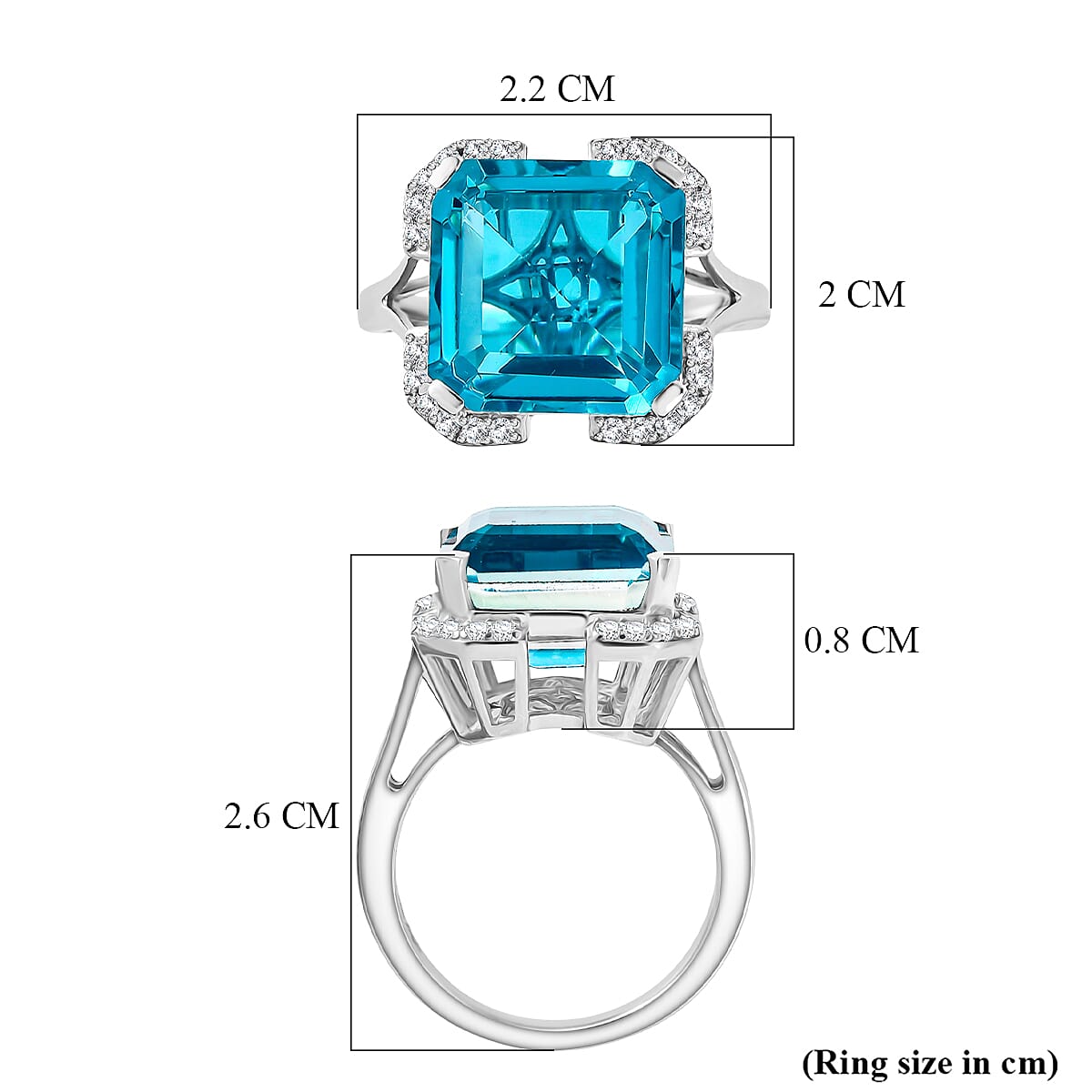D'Joy Capri Blue Triplet Quartz & White Zircon Ring in Platinum Overlay Sterling Silver 9.00 Ct.