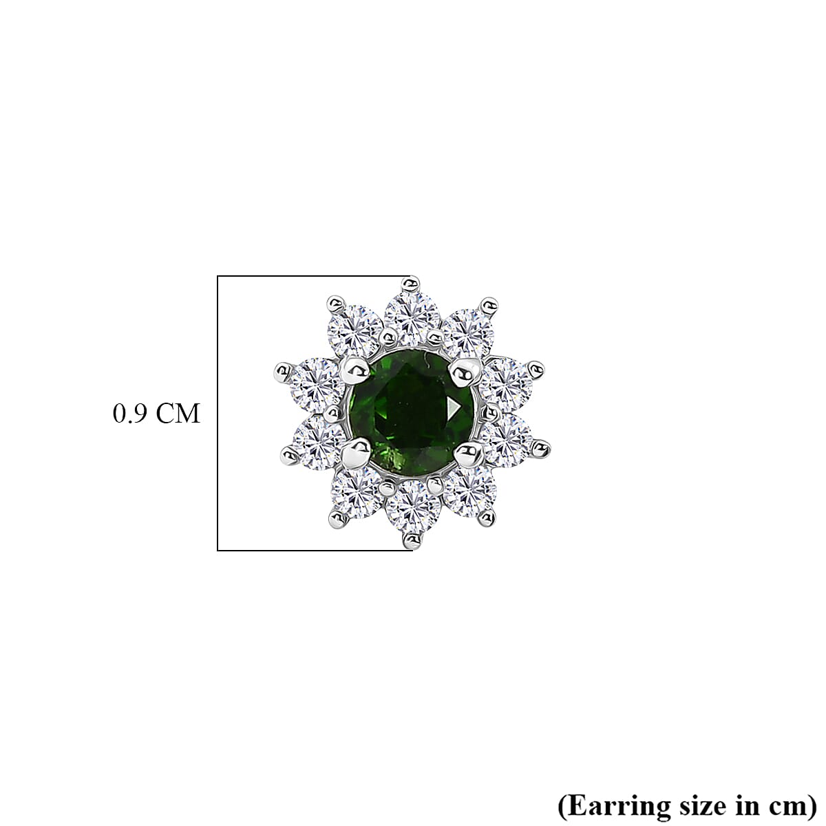 Natural Chrome Diopside & White Zircon Halo Earring with Push Back in Platinum Overlay Sterling Silver 1.30 Ct.