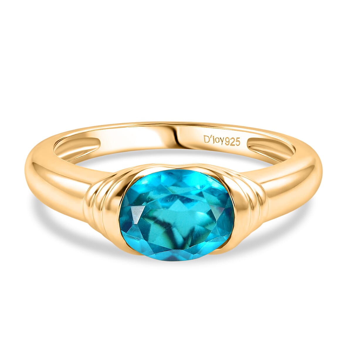 D'Joy Capri Blue Triplet Quartz Solitaire Ring in Yellow Gold Plated  Sterling Silver 1.53 Ct.