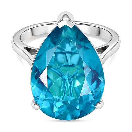 D'Joy Capri Blue Triplet Quartz Solitaire Ring in Rhodium Overlay Sterling Silver 10.68 Ct.