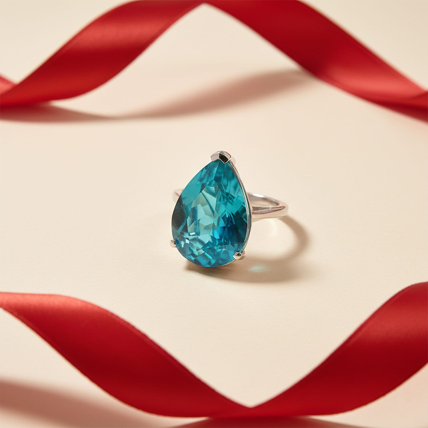 D'Joy Capri Blue Triplet Quartz Solitaire Ring in Rhodium Overlay Sterling Silver 10.68 Ct.