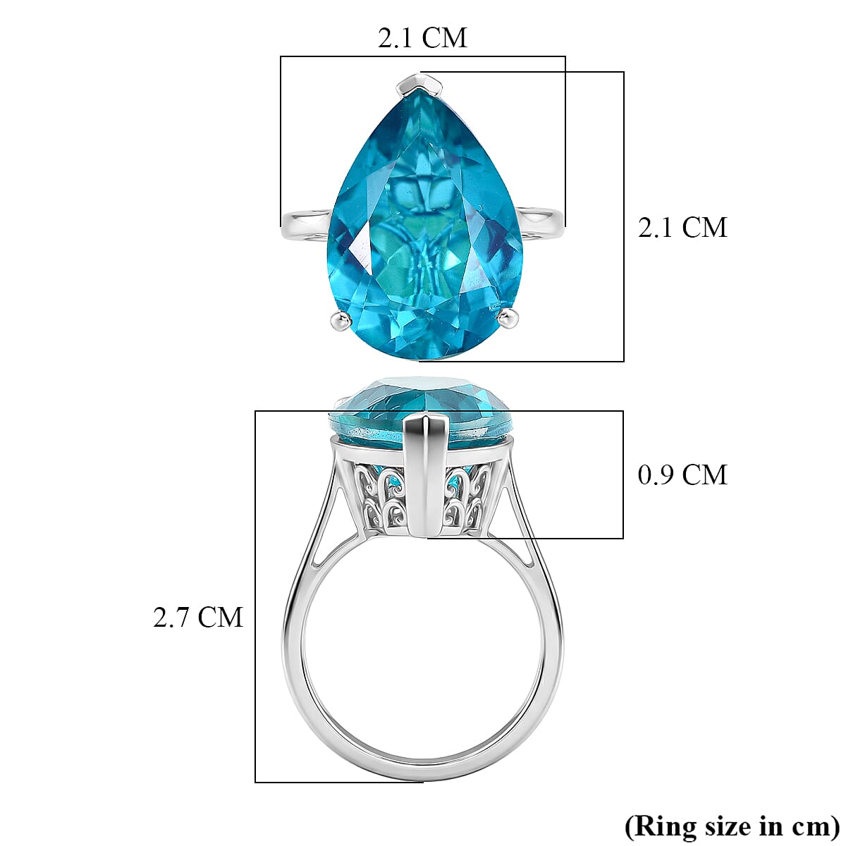 D'Joy Capri Blue Triplet Quartz Solitaire Ring in Rhodium Overlay Sterling Silver 10.68 Ct.