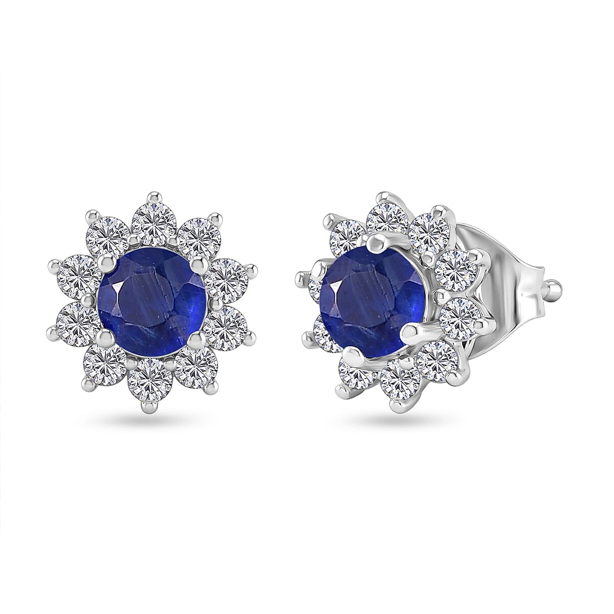 Kyanite & White Zircon Earring with Push Back in Platinum Overlay Sterling Silver 1.41 Ct.