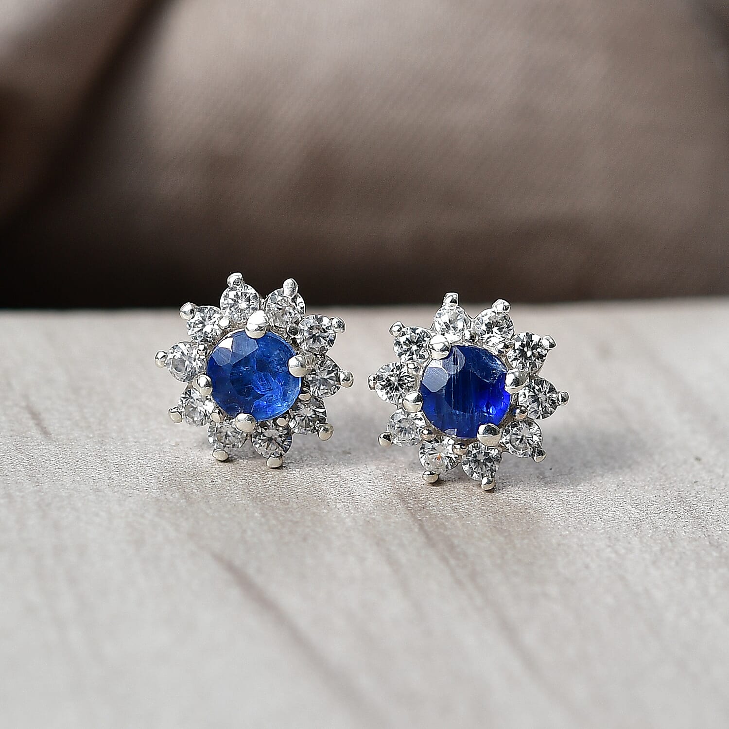 Kyanite & White Zircon Earring with Push Back in Platinum Overlay Sterling Silver 1.41 Ct.