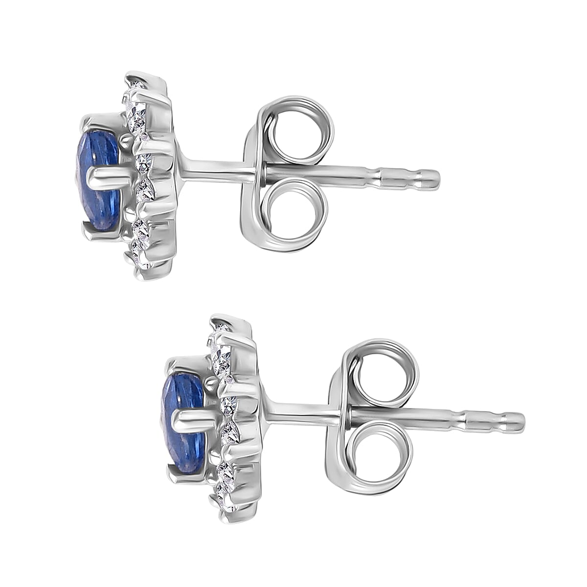 Kyanite & White Zircon Earring with Push Back in Platinum Overlay Sterling Silver 1.41 Ct.